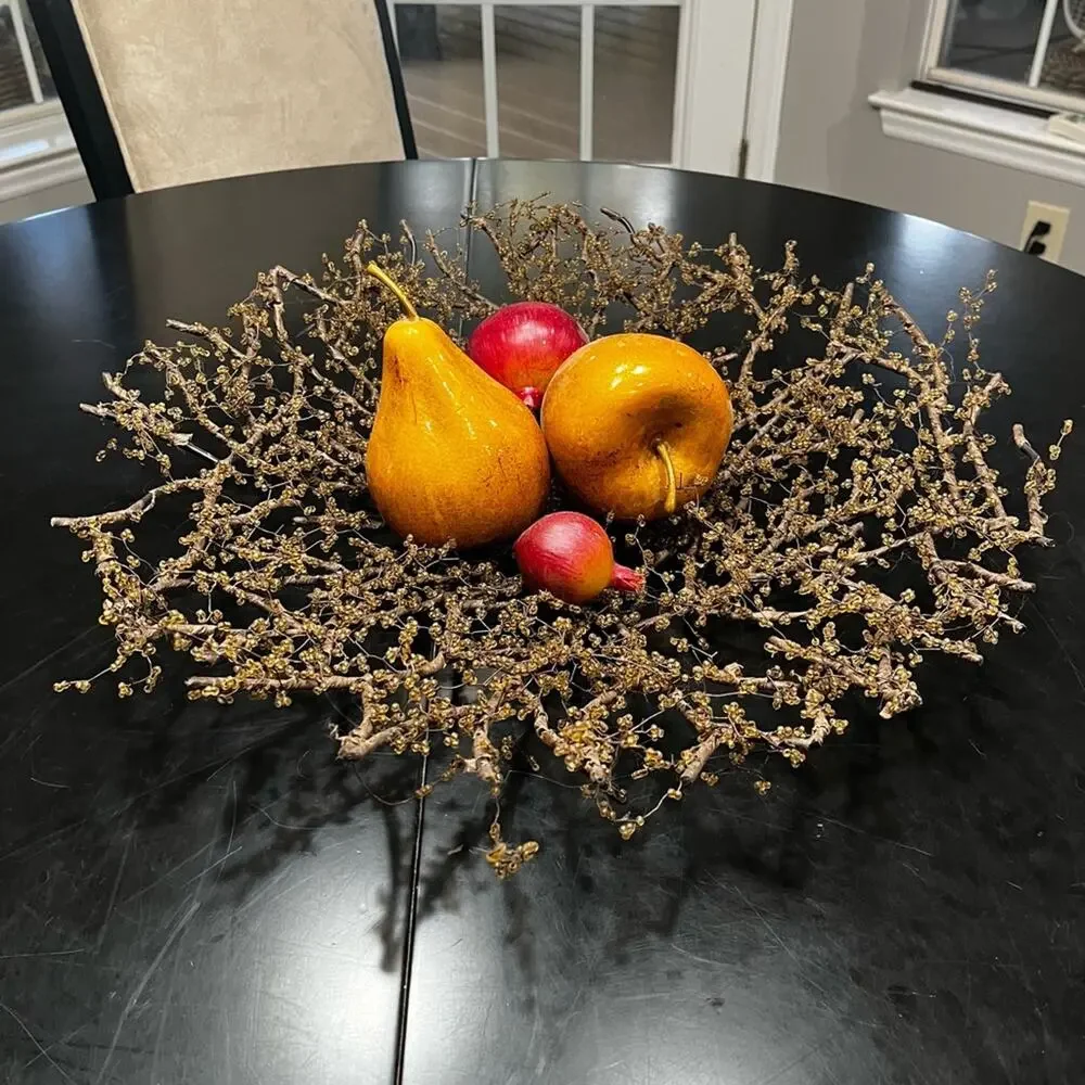 NEW Pottery Barn Amber Bead Wrapped Metal Branch Wreath Centerpiece Bowl 20” HTF